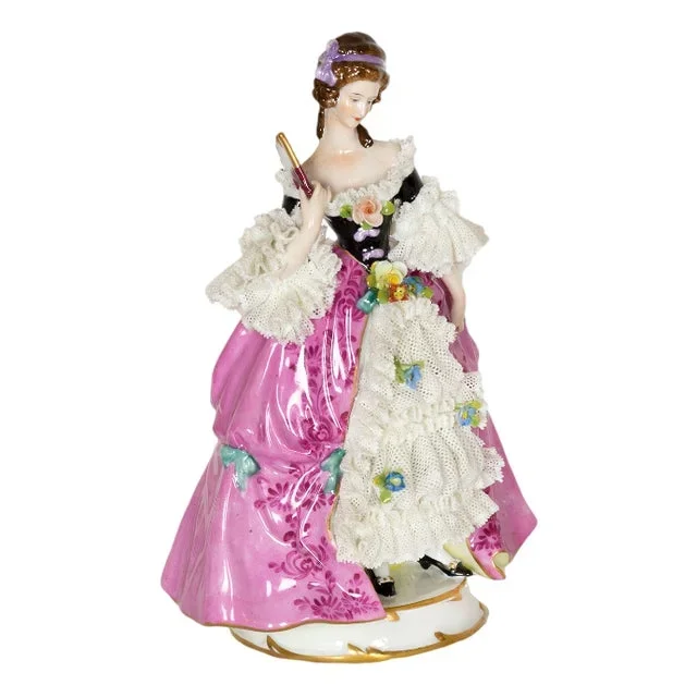Baroque Style Porcelain Figure of Lady with Fan from Capodimonte, 1900s