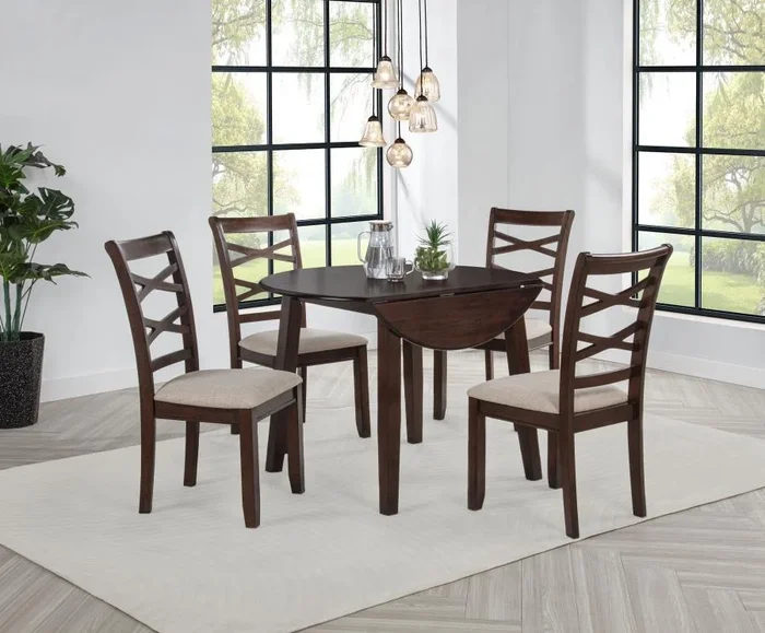 Barton – 5 Piece Round Wood Dining Table Set – Dark Brown