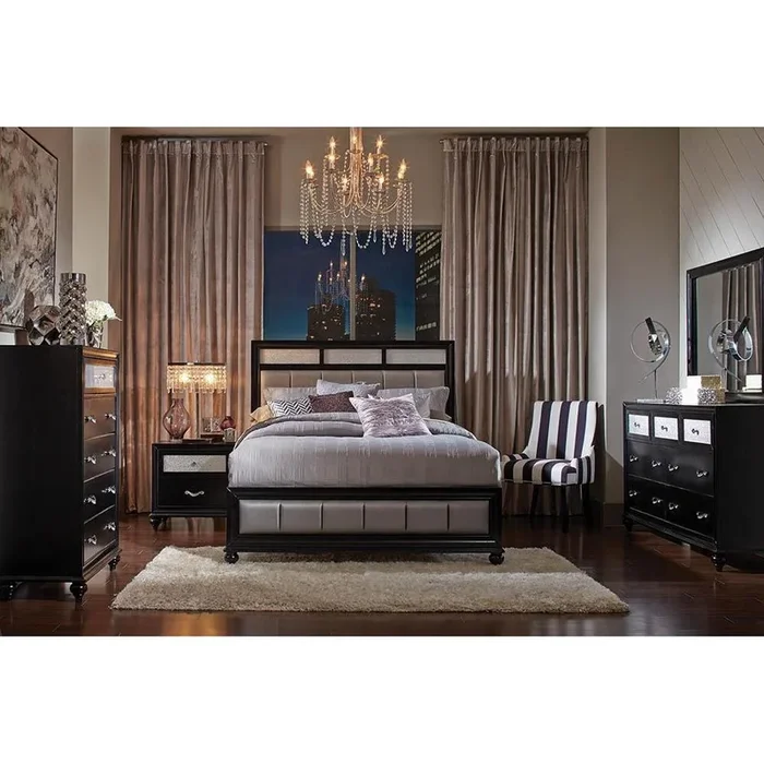 Barzini Bedroom – Eastern King Bed – Pearl Silver And Black