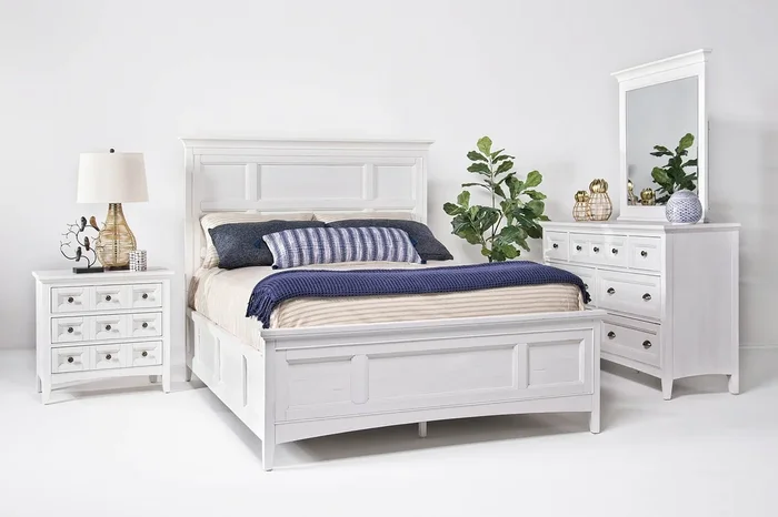 Bay Creek Panel Bed, Dresser, Mirror & Nightstand in White, Eastern King