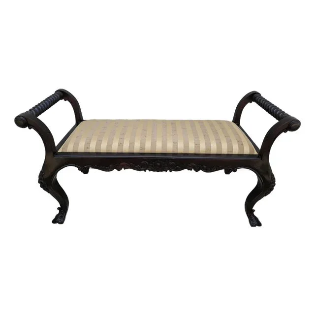 Beige Window Bench With Carved Apron and Barley Twist Side Rails