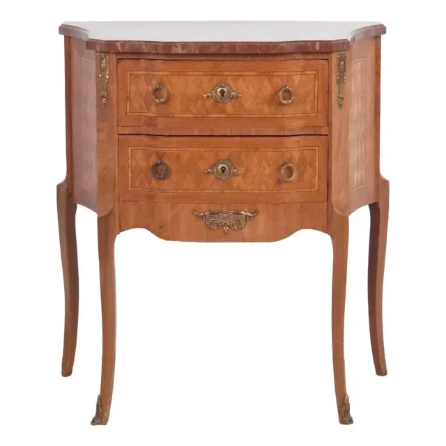 Belle Époque Parquetry Two-Drawer Chest/Commode With Red Marble, France Circa 1890