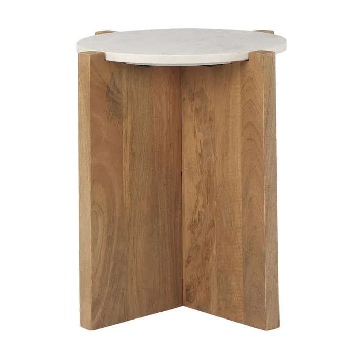 Bianca Dark Brown Wood w/ Marble Round Accent Table 69914 by Mercana at Old Brick Furniture & Mattress Co.