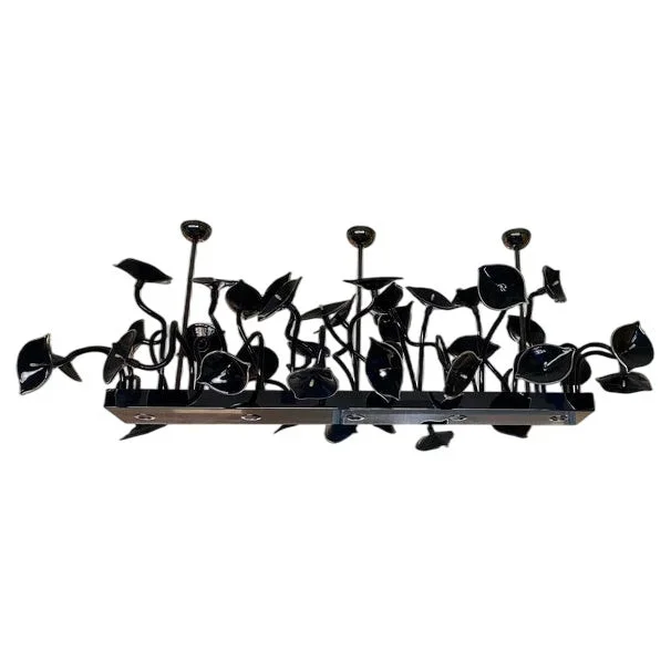 Black Flowers and Leaves Rectangular Murano Glass Chandelier by Simoeng