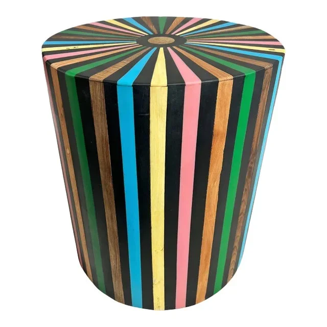 Black Retro Color Wheel Inlay Stool Table