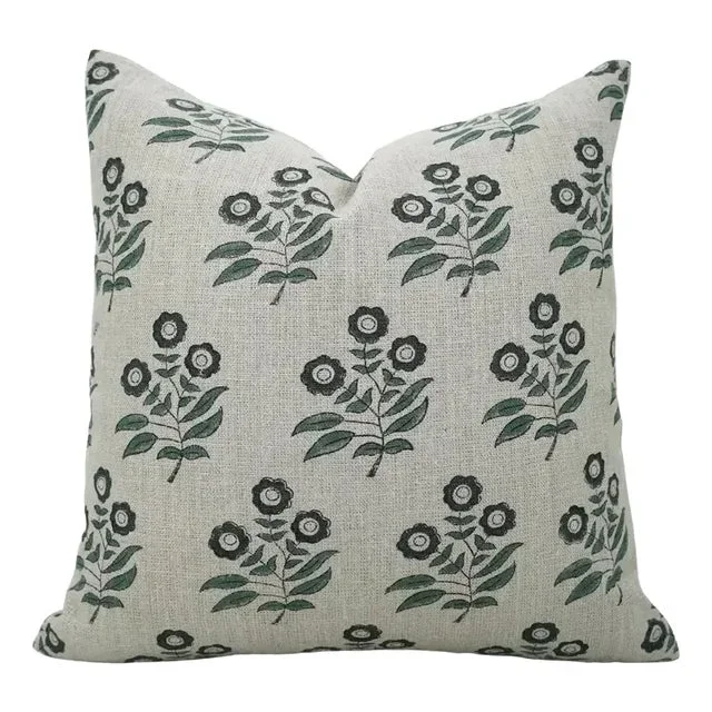 Block Print Thick Linen Cushion Cover 16×16 Inch Throw Pillow -Neha