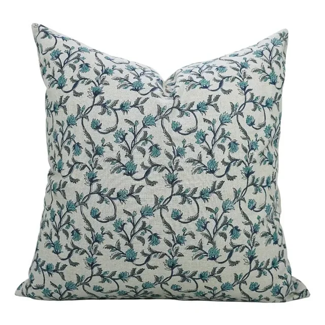 Block Printed Pillow Cover for Sofa Couch or Bed 22×22 Inch, Pure Linen – Pushp Varsha