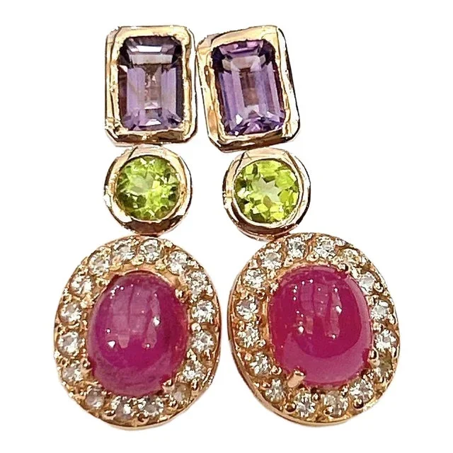 Bochic “Capri” Ruby, Amethyst, & Peridot Necklace Set in 18K Gold & Silver