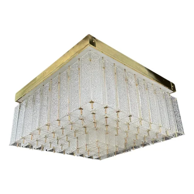 Bohemian Flush Mount in Textured Glass and Brass, 1960s