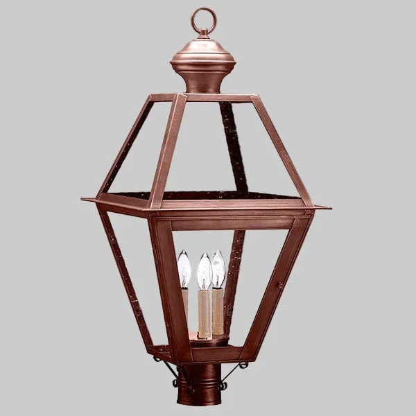 Boston Post Light with 3 Light Cluster – Antique Copper
