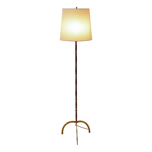 Brass Tripod Floor Lamp with Half Shade
