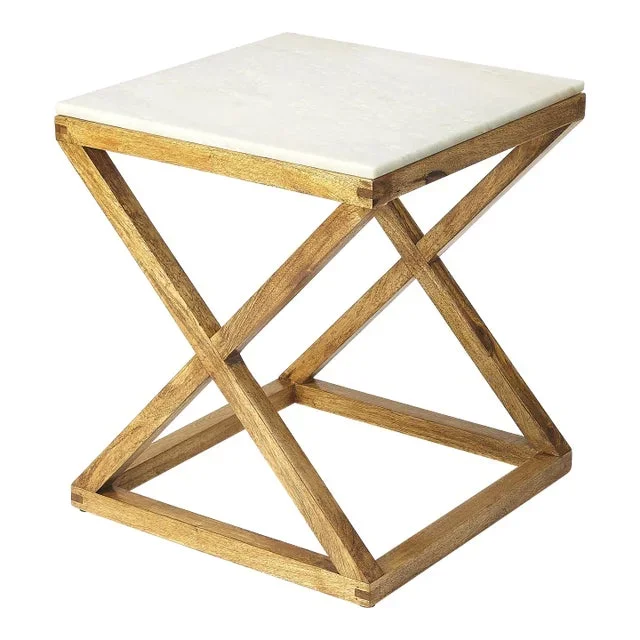 Braylon Marble & Wood End Table, Light Brown