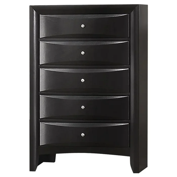 Briana 5-Drawer Bedroom Chest – Black, Solid Tropical Hardwood with Asian Veneer, Spacious Storage, Elegant Chambered Design for Modern Bedroom