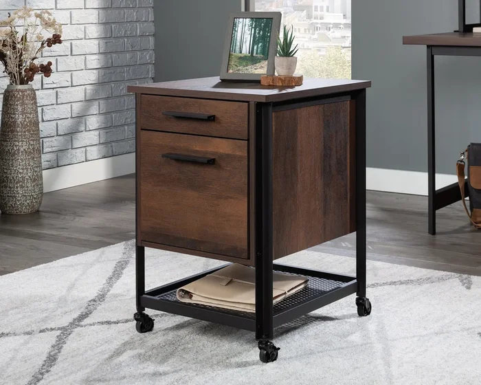 Briarbrook Mobile File Pedestal in Barrel Oak – 2-Drawer Filing Cabinet with Locking Casters & Perforated Metal Shelf for Home or Office