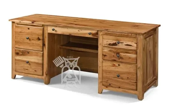 California Made Solid Knotty Hickory Oregon Collection 64 Home Office Desk in Cabin Finish