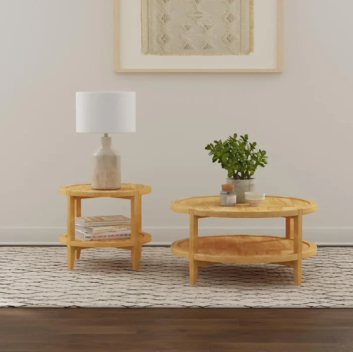 Camillo Maple 2-Piece Round Coffee and End Table Set