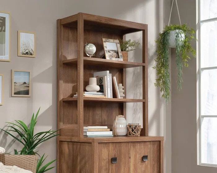 Cannery Bridge Utility Hutch Small in Sindoori Mango – Space-Saving Home Office Hutch with 2 Shelves, Vertical Storage, and Open Display for Sauder Base
