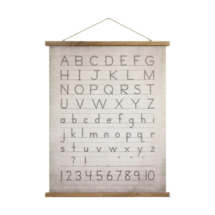 Canvas & Wood Scroll Wall Decor w/ Alphabet & Numbers & Jute Hanger DA9292 by Creative Co-Op at Old Brick Furniture & Mattress Co.