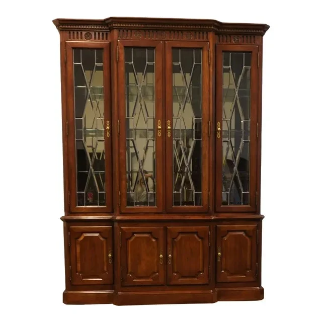 Century Furniture Solid Cherry Traditional Style 64″ Breakfront Lighted Display China Cabinet