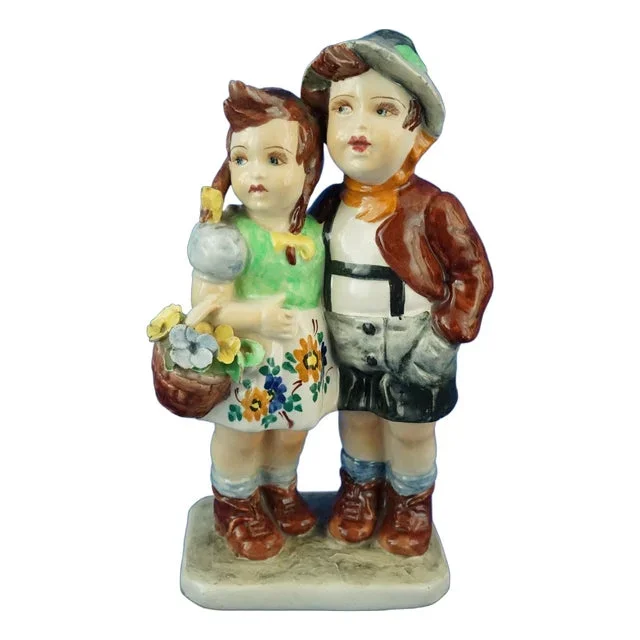 Ceramic Sculpture of a Couple of Children by Teodoro Sebelin, Nove Bassano, Italy, 1930s