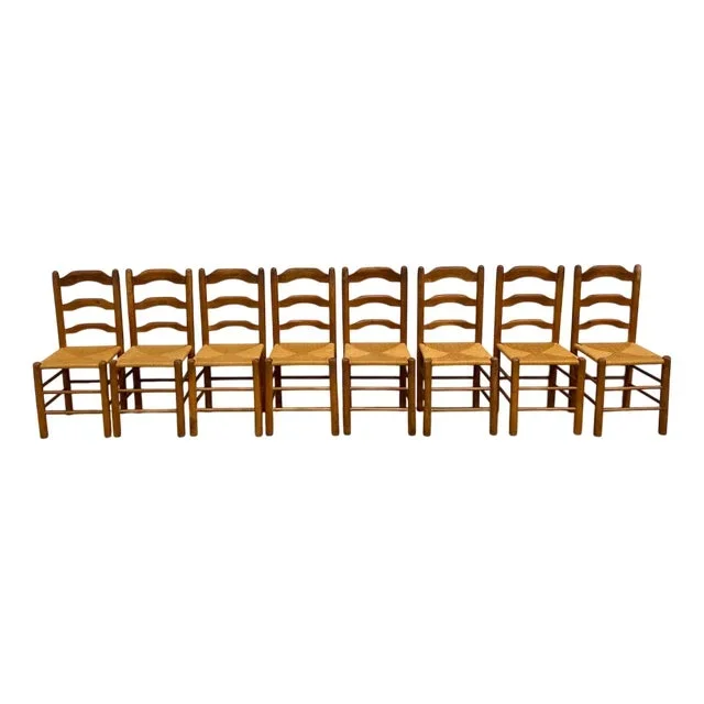 Chairs in Elm and Mulched Seat, 1950s, Set of 8