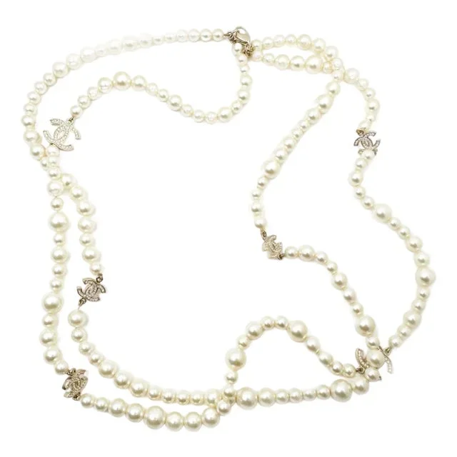 Chanel Rare Vintage Gold Plated CC Crystal 2 Strand Necklace