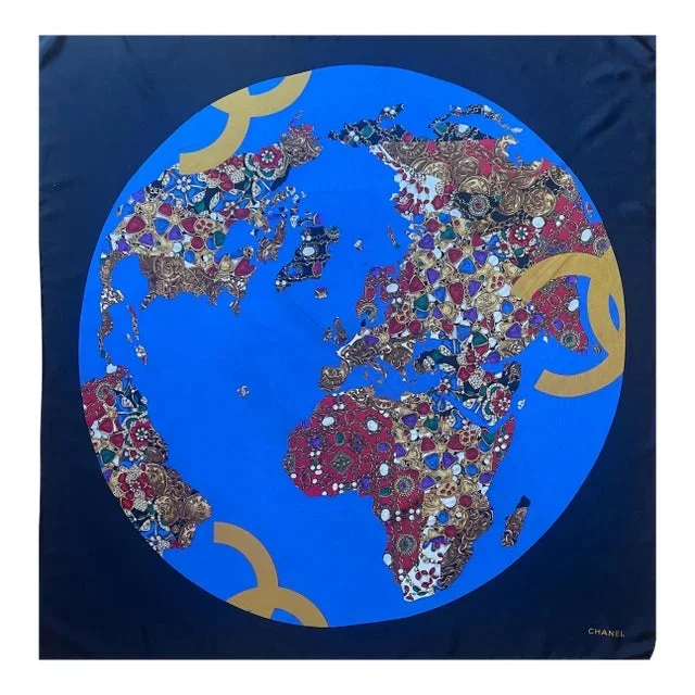Chanel Silk Scarf Gripoix Globe