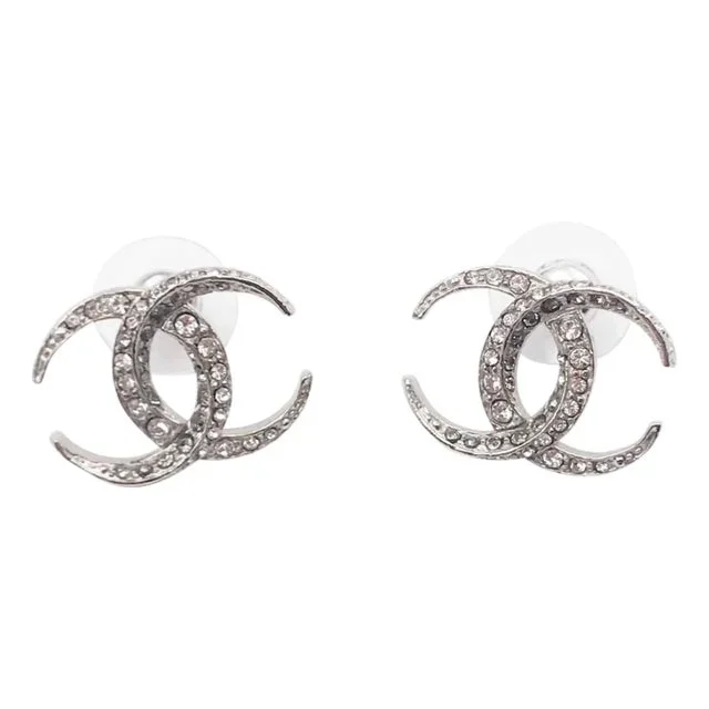 Chanel Silver CC Dubai Moonlight Crystal Piercing Earrings- 2 Pieces