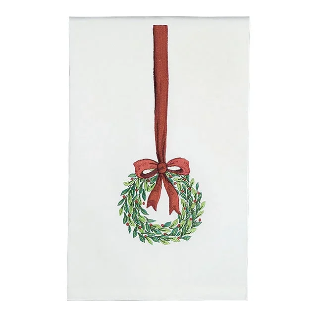 Christmas Wreath Bow Embroidered Kitchen Towel