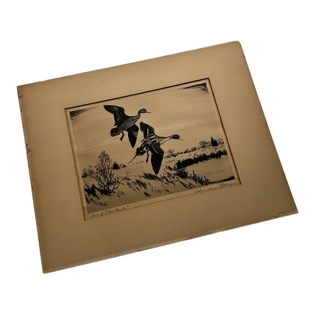 Churchill Ettinger “Pair of Pintails” Black & White Drypoint Etching, 1942