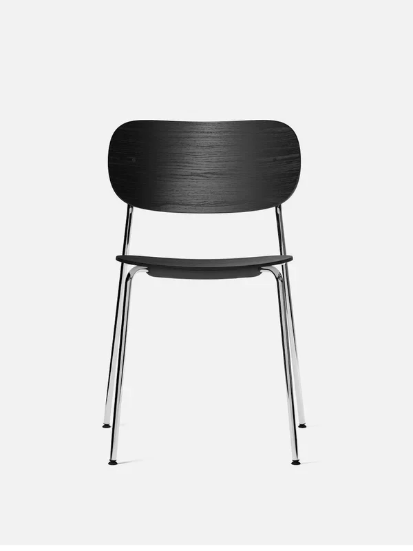Co Chair, Dining, No Armrest – Chrome Frame, Black Oak Seat