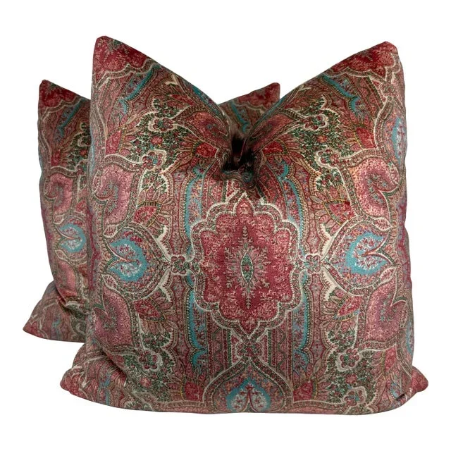 Colefax & Fowler “Amadore Velvet” in Tomato 22″ Pillows-a Pair