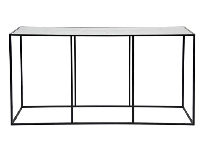 Convention Sofa Table Black Metal and Antique Glass
