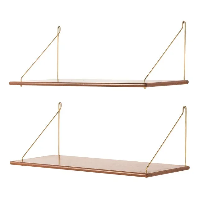 Danish Teak Shelves on Brass Hangers, 1960s