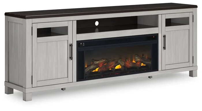Darborn – 88″ TV Stand With Electric Infrared Fireplace Insert – Gray / Brown