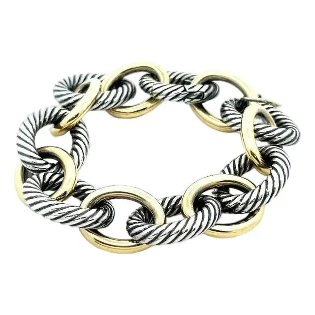 David Yurman Gold Cable Bracelet Sterling Silver 18k Oval Link Large Size