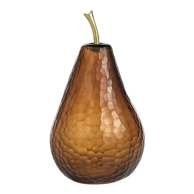 Decorative Amber Glass Pear Sculpture, Large