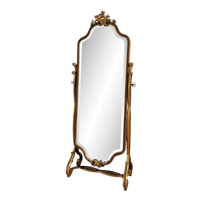 Decorative Crafts Italian Hand Carved Gold Leaf Cheval Floor Mirror