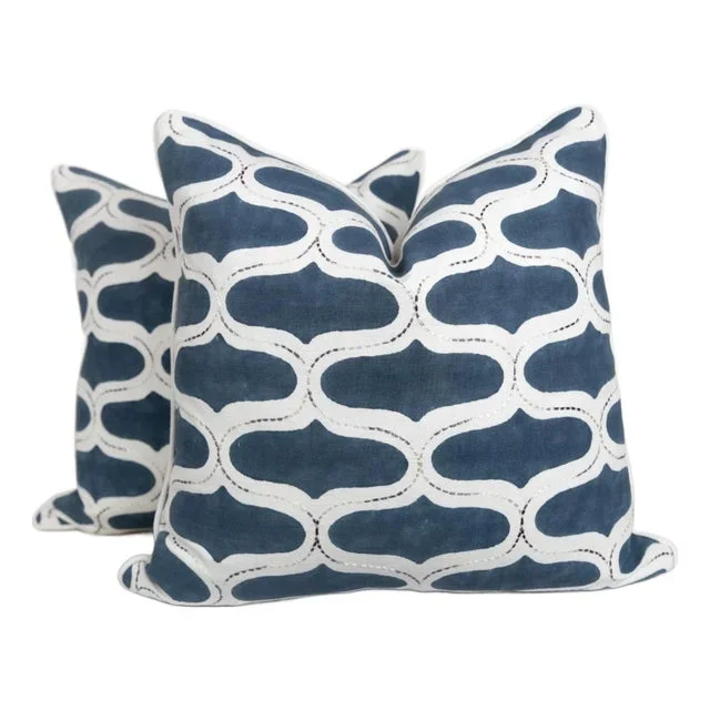 Designer Seemakrish Juhu Hudson Indigo Pillow Covers 22×22 – a Pair