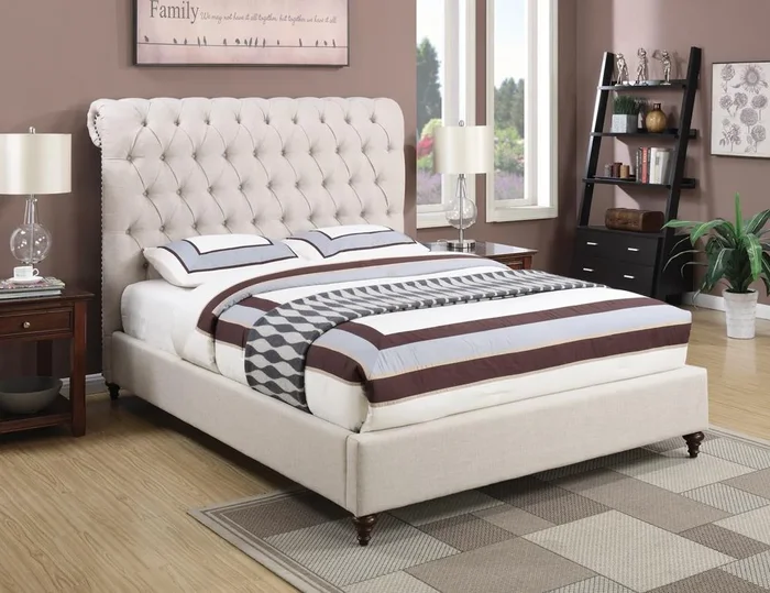 Devon Upholstered Bed – Beige – California King Bed