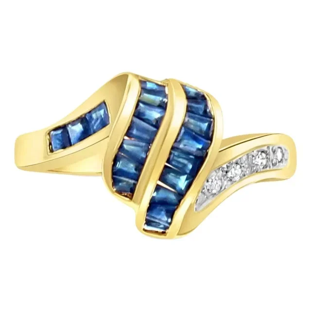 Diamond & Sapphire Baguette Ring 1.08cttw 14K Yellow Gold, Size 6