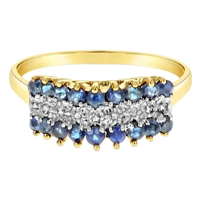 Diamond & Sapphire Ring 10k Yellow Gold, Size 5