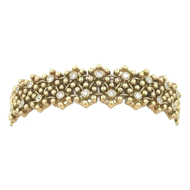 Diamond Floral Bead Bracelet in 18k Yellow Gold Wide Flex Style