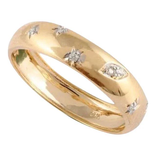 Diamond Studded Celestial Ring in 18kt Solid Yellow Gold Ring Size 8.5