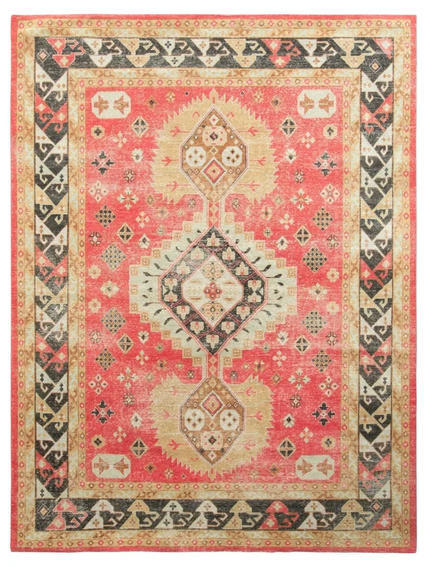 Distressed Style Rug In Red And Beige-Brown Geometric Pattern – 24033