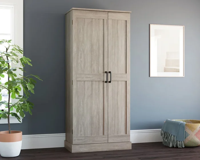 Double Deep Storage Cabinet in Spring Maple – Adjustable Shelves, Hidden Swing-Out Door, Versatile Storage for Office, Kitchen, or Living Room