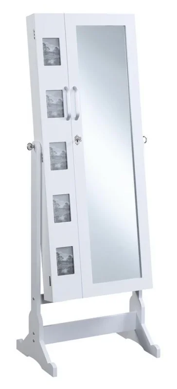 Doyle Cheval Mirror with Jewelry Storage – Full Length White Standing Mirror Armoire with Velvet Lining, Hooks, Drawers & Keepsake Display