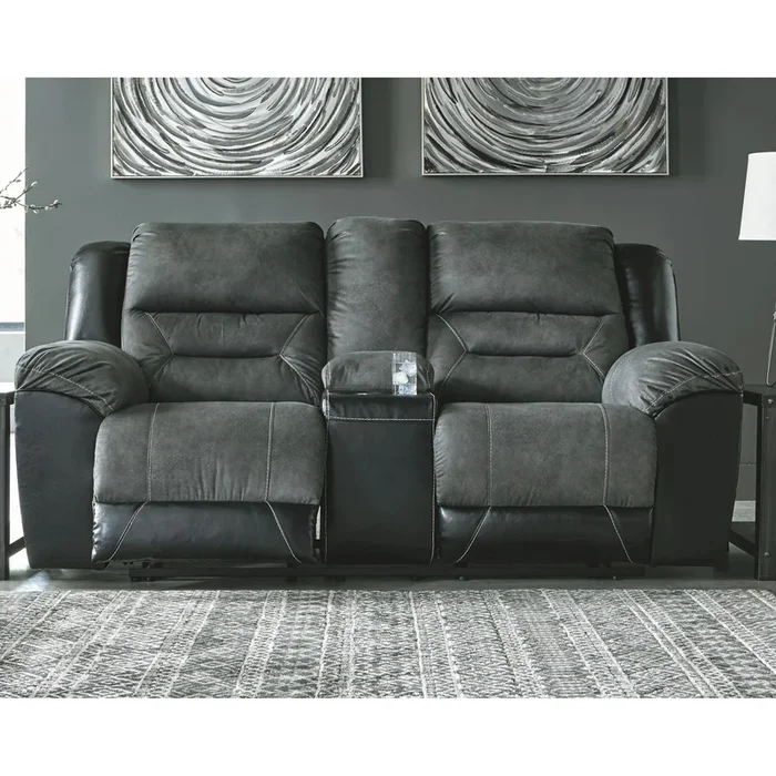 Earhart – Slate – Dbl Rec Loveseat W/console