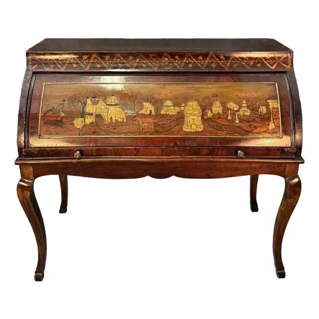 Early 1900’s Antique Heavily Inlaid Rolltop Desk