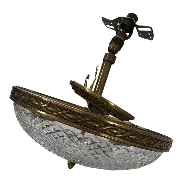 Early 20th Century Crystal Brass Ceiling Fixture